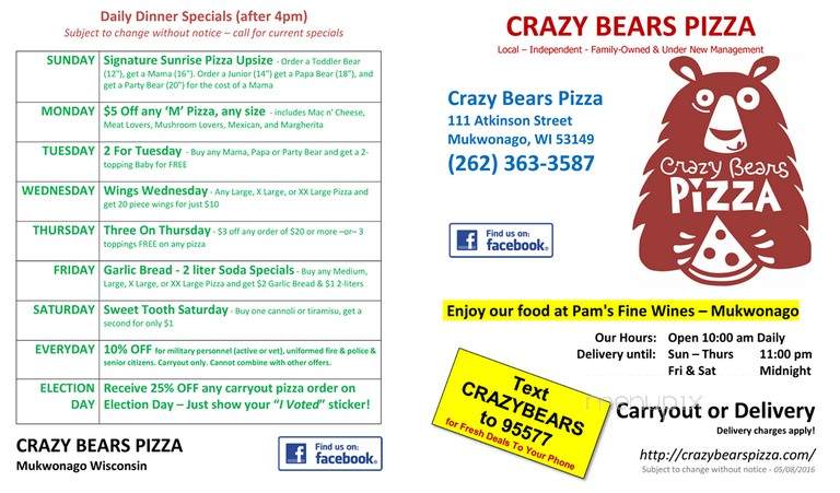 Crazy Bears Pizza - Mukwonago, WI
