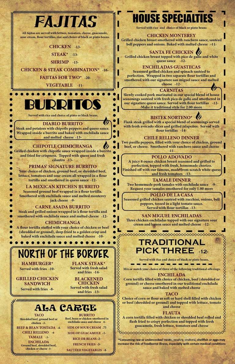 Primas Mexican Grill - Ozark, MO menu_pic
