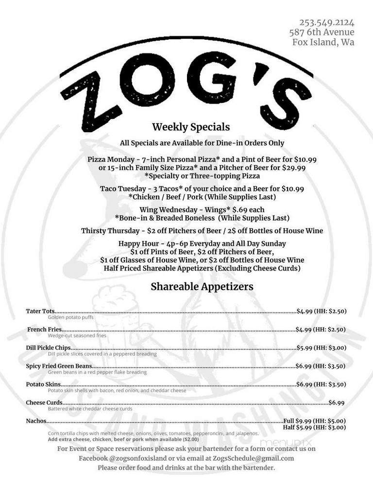 Zog's Beer Garden - Gig Harbor, WA menu_pic