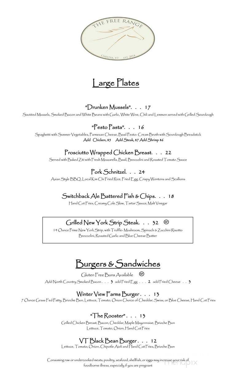 Free Range - Chester, VT menu_pic