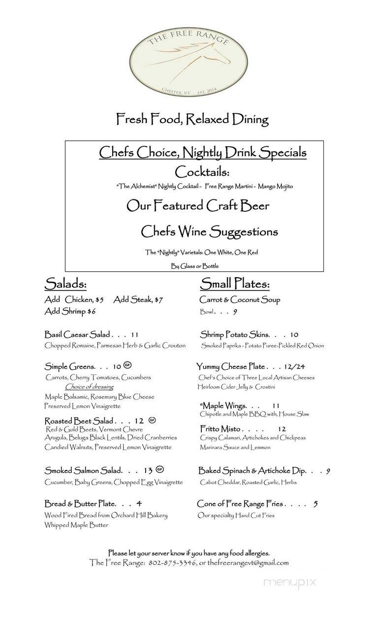 Free Range - Chester, VT menu_pic