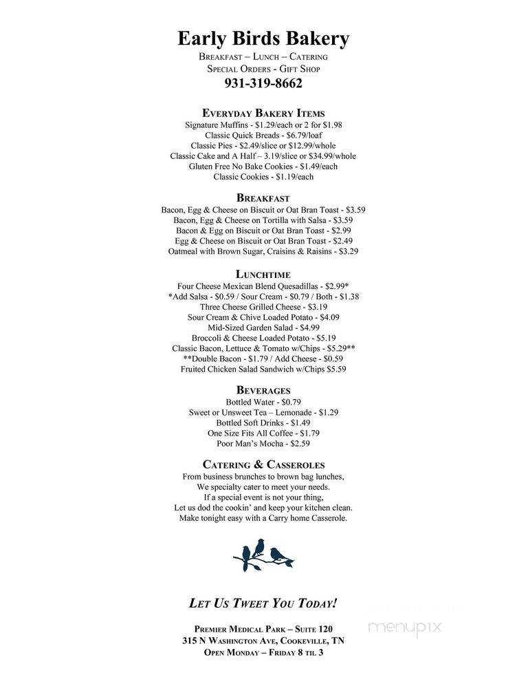 Early Birds Bakery - Sparta, TN menu_pic