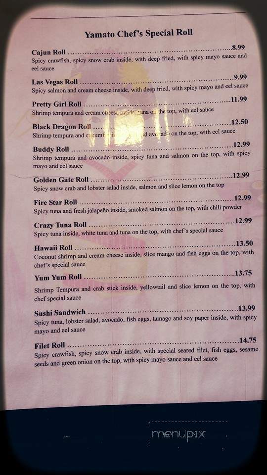Yamato Steakhouse - Amite City, LA menu_pic