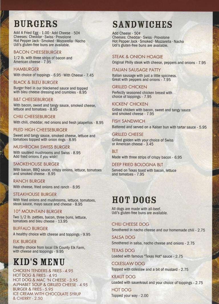 Summit Lodge and Grill - Ridgway, PA menu_pic