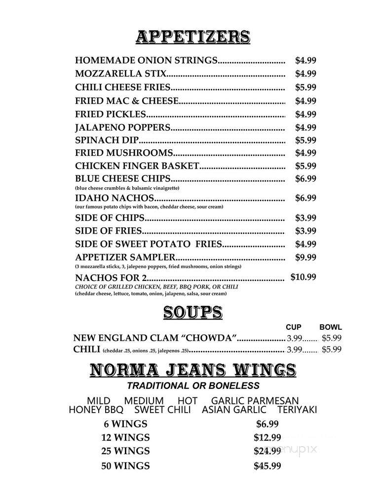 Norma Jean's Sports Bar & Grill - Osprey, FL menu_pic