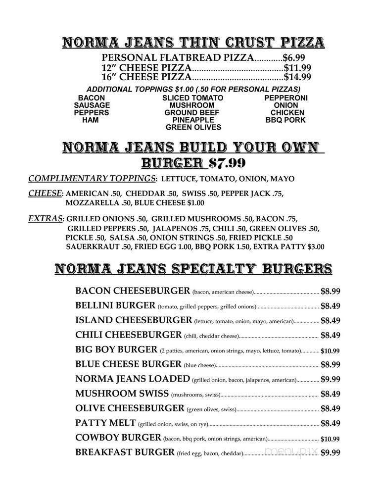 Norma Jean's Sports Bar & Grill - Osprey, FL menu_pic