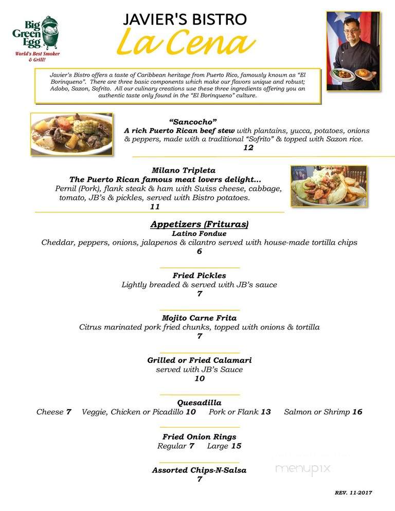 Javiers Bistro - South Bend, IN menu_pic