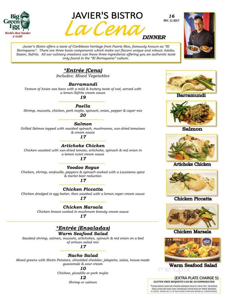 Javiers Bistro - South Bend, IN menu_pic