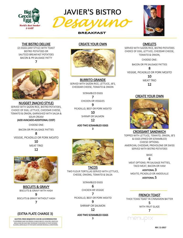 Javiers Bistro - South Bend, IN menu_pic