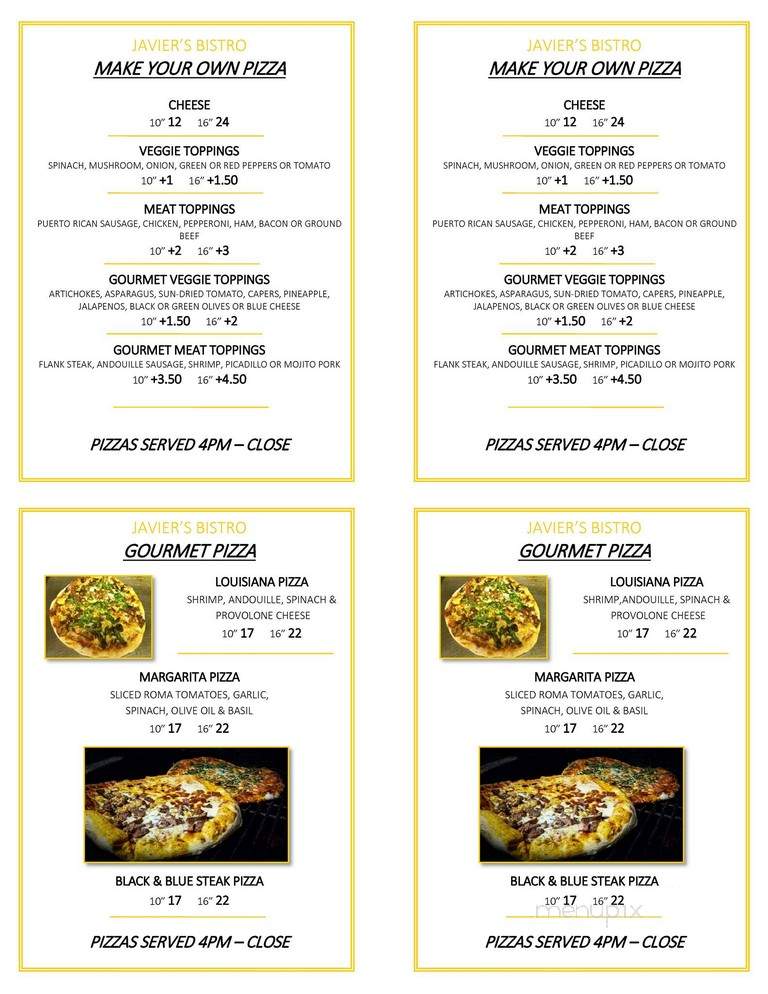Javiers Bistro - South Bend, IN menu_pic