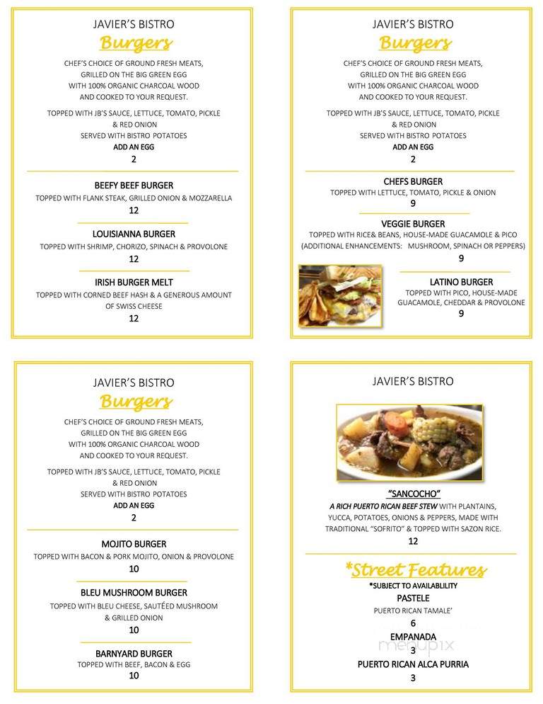Javiers Bistro - South Bend, IN menu_pic
