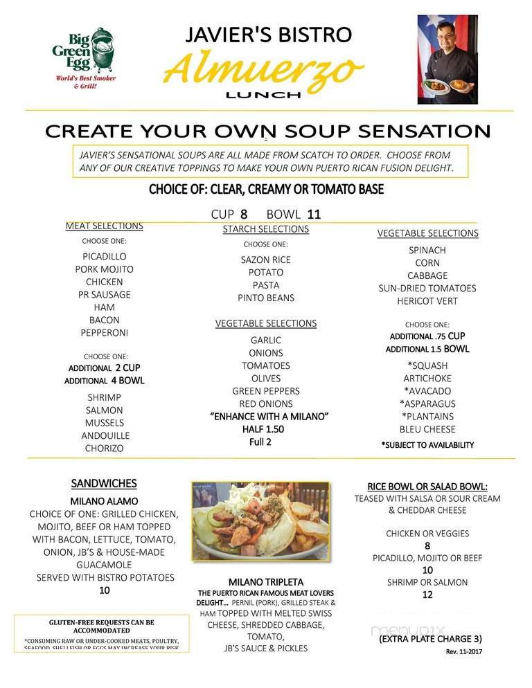 Javiers Bistro - South Bend, IN menu_pic