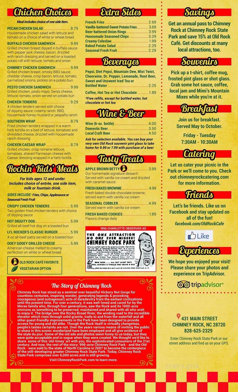 Old Rock Cafe - Chimney Rock, NC menu_pic