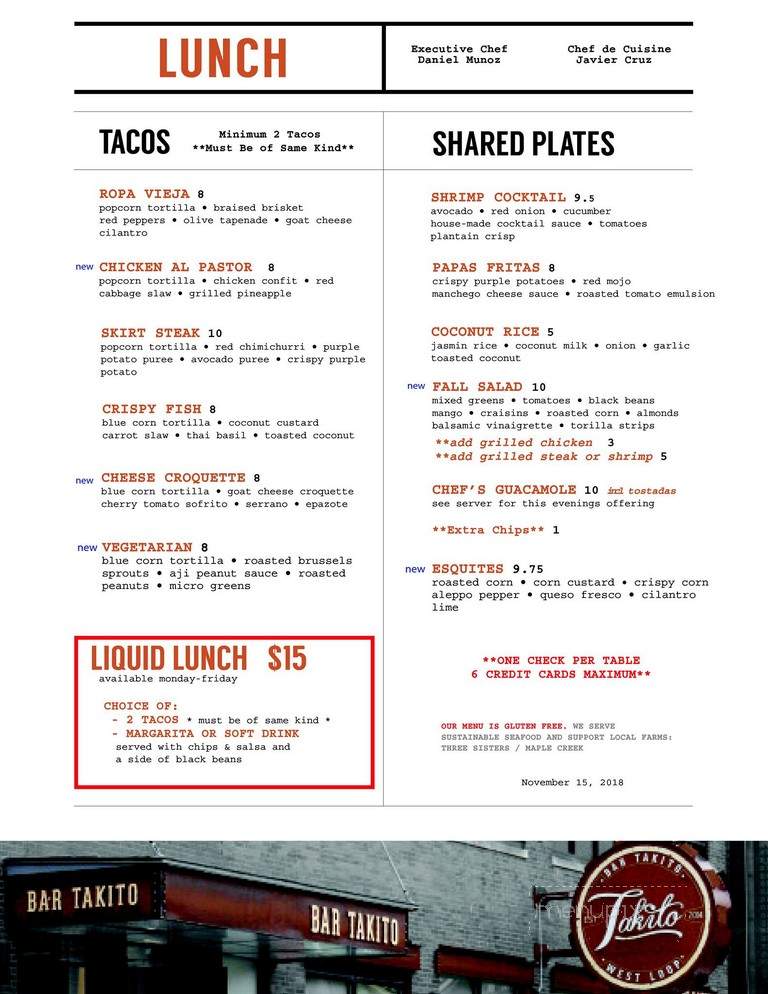 Bar Takito - Chicago, IL menu_pic