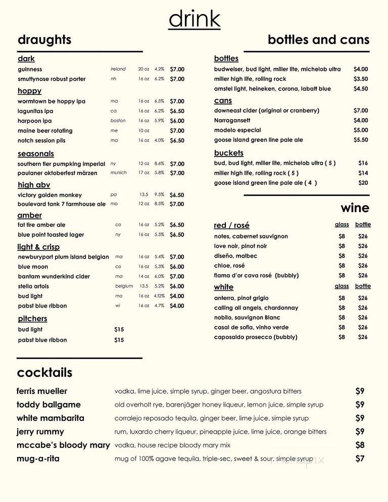 McCabe's on Mass - Cambridge, MA menu_pic