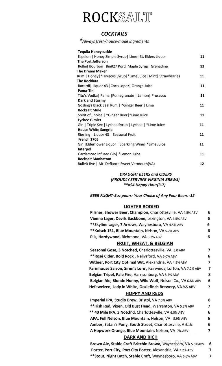 Rocksalt - Charlottesville, VA menu_pic