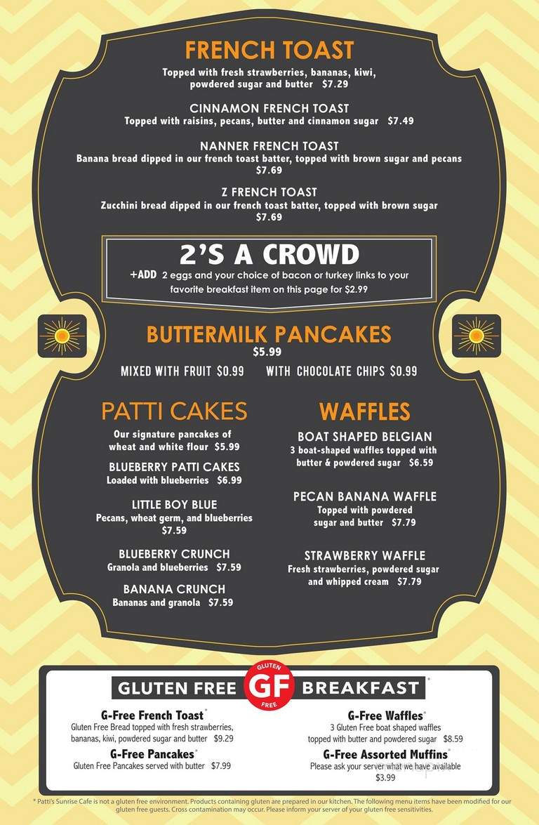 Patti's Sunrise Cafe - Burr Ridge, IL menu_pic