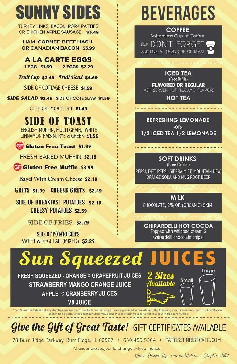 Patti's Sunrise Cafe - Burr Ridge, IL menu_pic