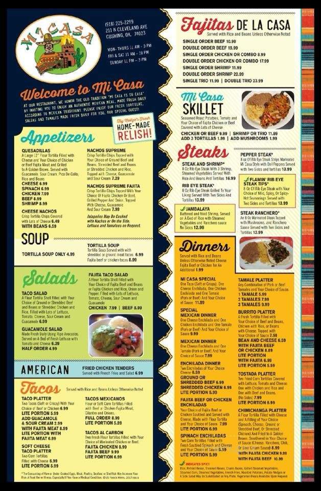 Mi Casa Mexican Restaurant - Cushing, OK menu_pic