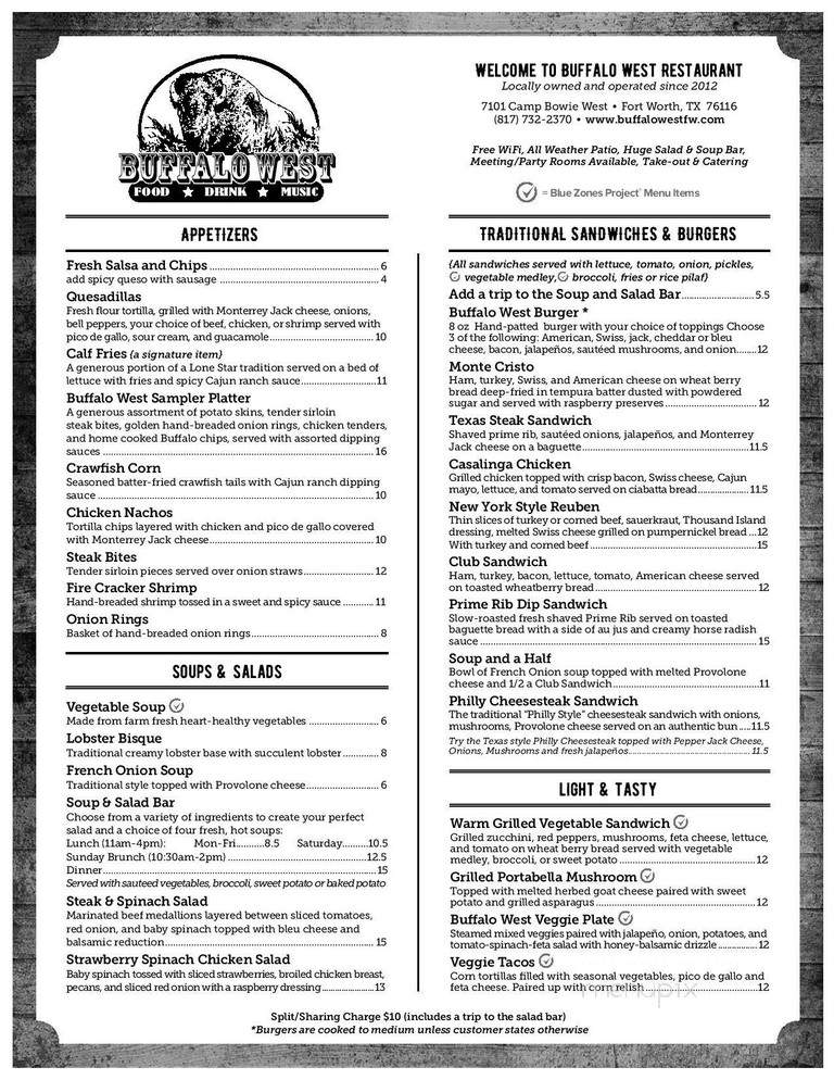 Buffalo West - Fort Worth, TX menu_pic