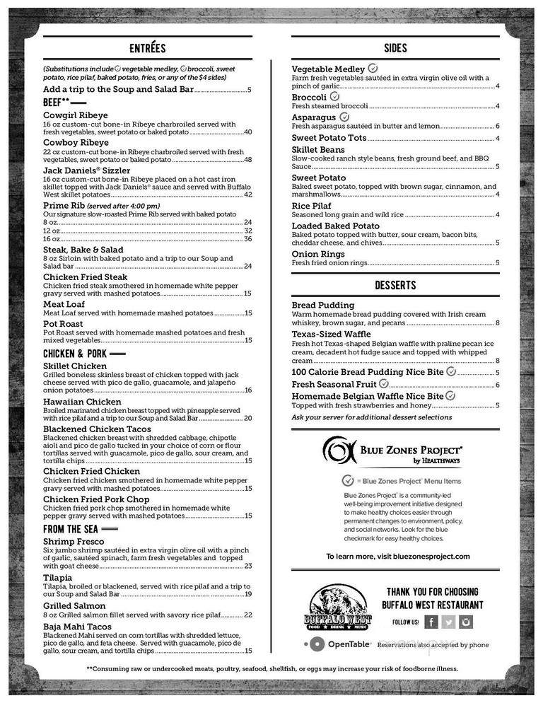 Buffalo West - Fort Worth, TX menu_pic