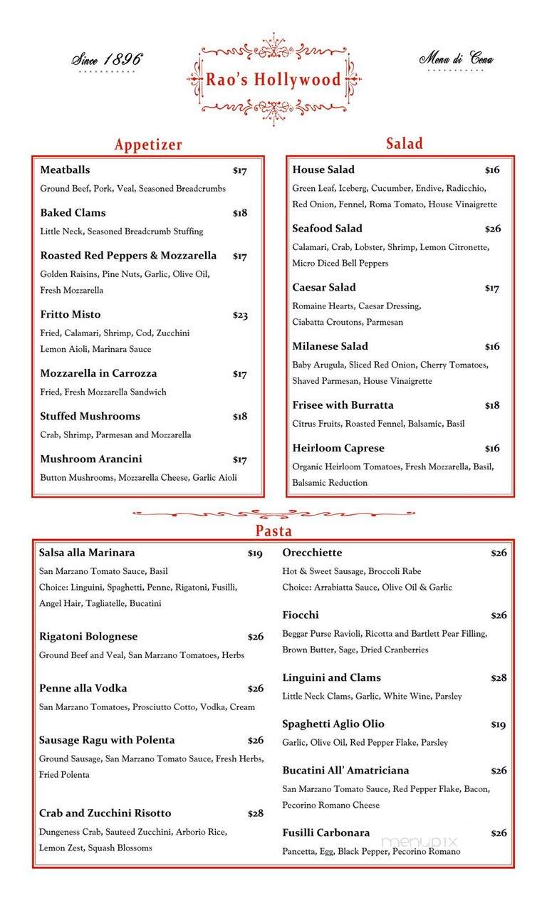 Rao's Hollywood - Hollywood, CA menu_pic