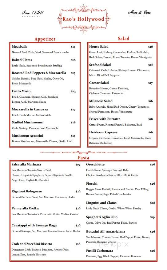 Rao's Hollywood - Hollywood, CA menu_pic