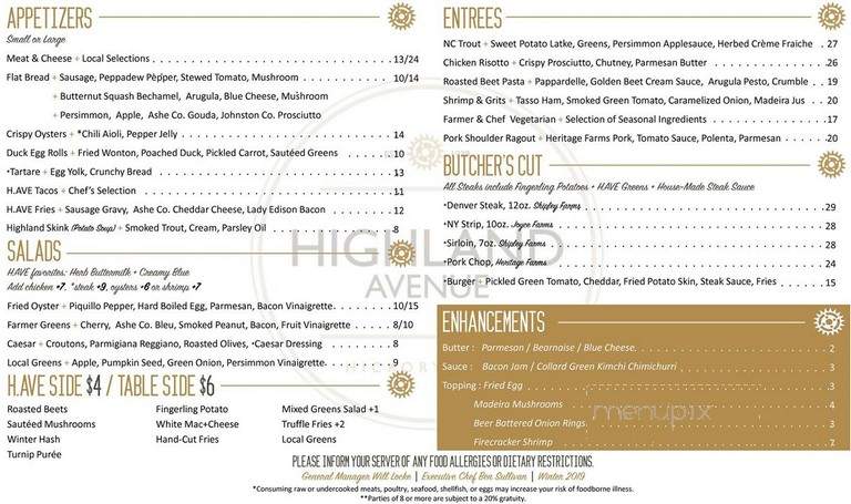 Highland Avenue - Hickory, NC menu_pic