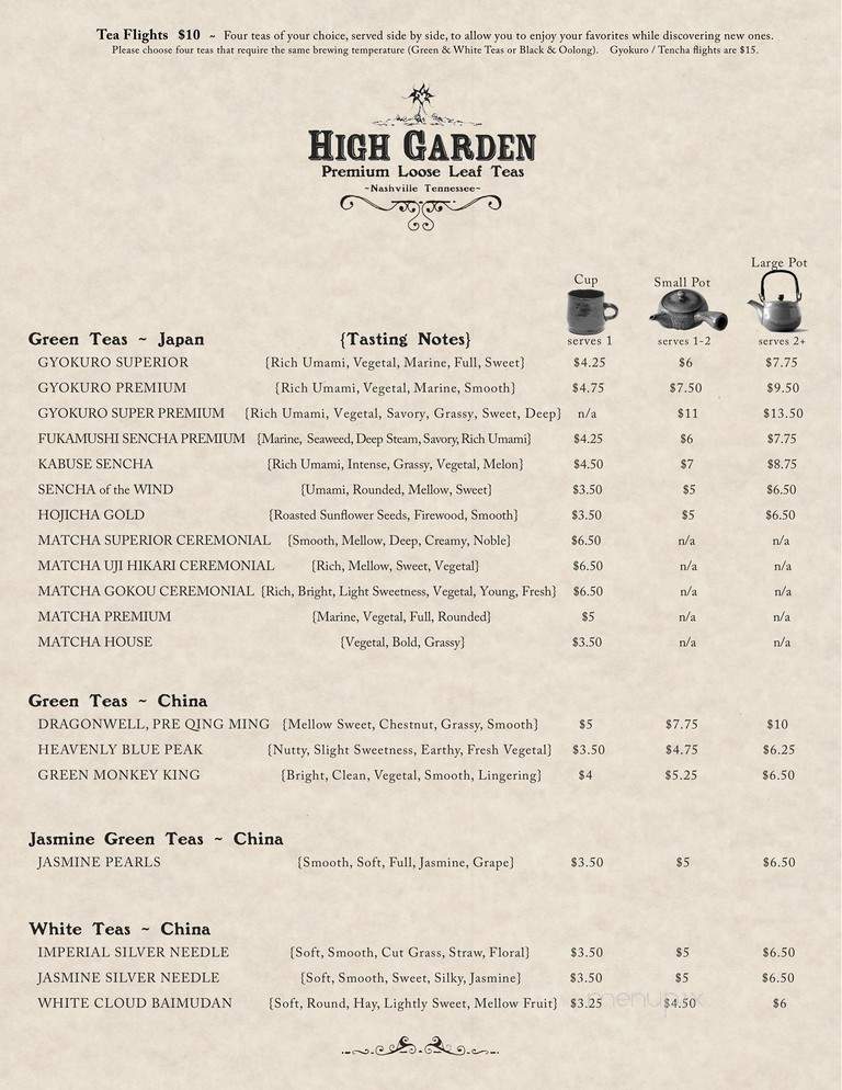 High Garden - Nashville, TN menu_pic