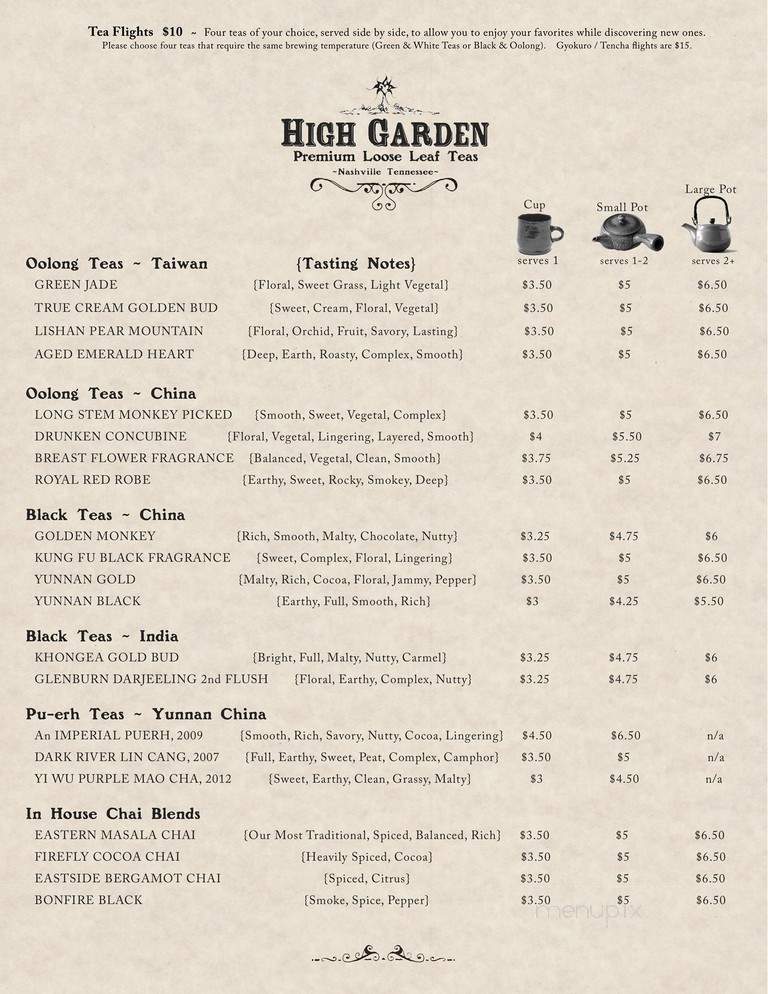 High Garden - Nashville, TN menu_pic