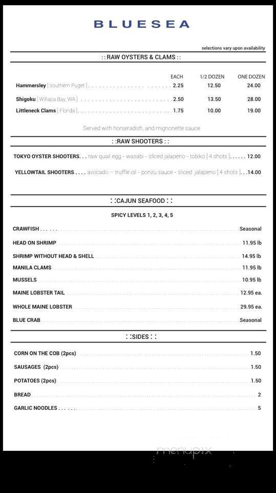 BlueSea - San Jose, CA menu_pic