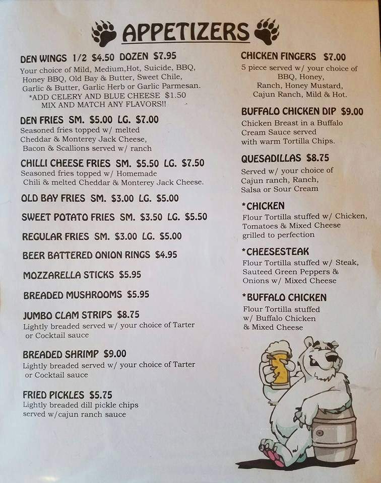 The Den on Turnpike - ELIZABETHTOWN, PA menu_pic