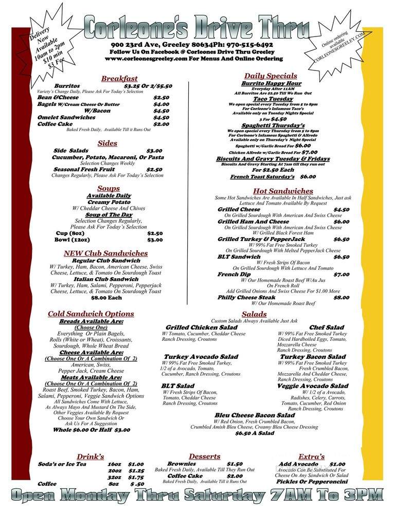 Corleone's Drive Thru - Greeley, CO menu_pic