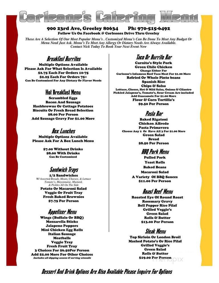 Corleone's Drive Thru - Greeley, CO menu_pic