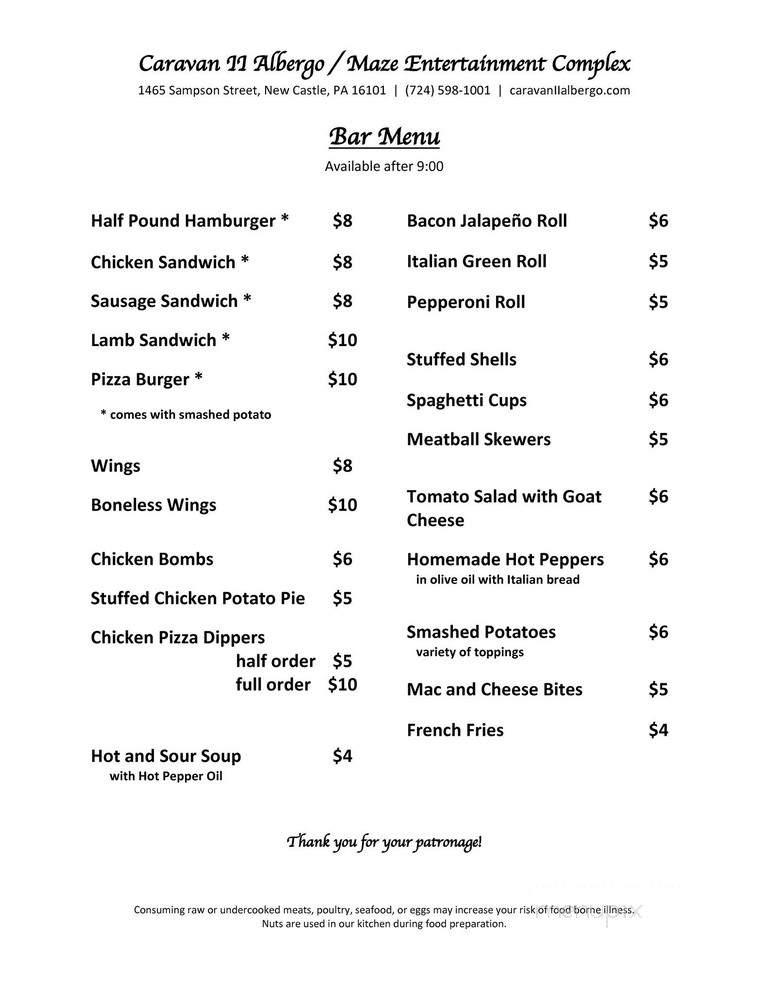Caravan II Albergo - New Castle, PA menu_pic