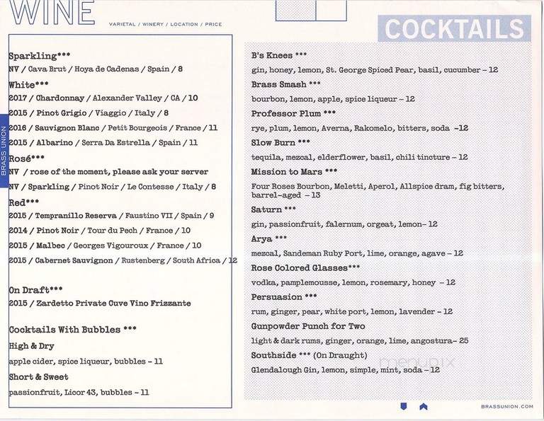 Brass Union - Somerville, MA menu_pic