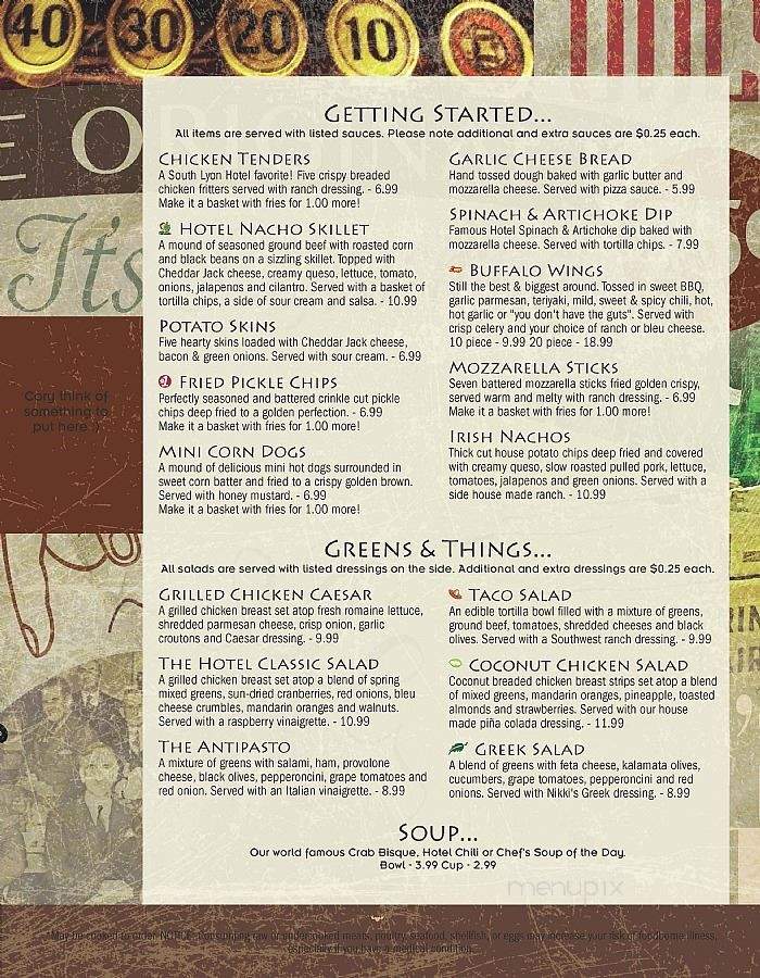 South Lyon Hotel - South Lyon, MI menu_pic