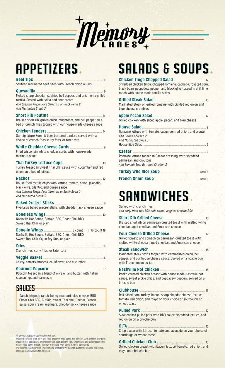 Memory Lanes - Minneapolis, MN menu_pic