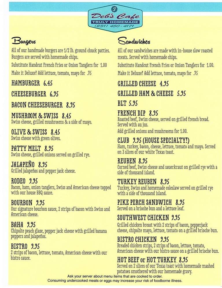 Debs Lakeside Cafe - Hart, MI menu_pic