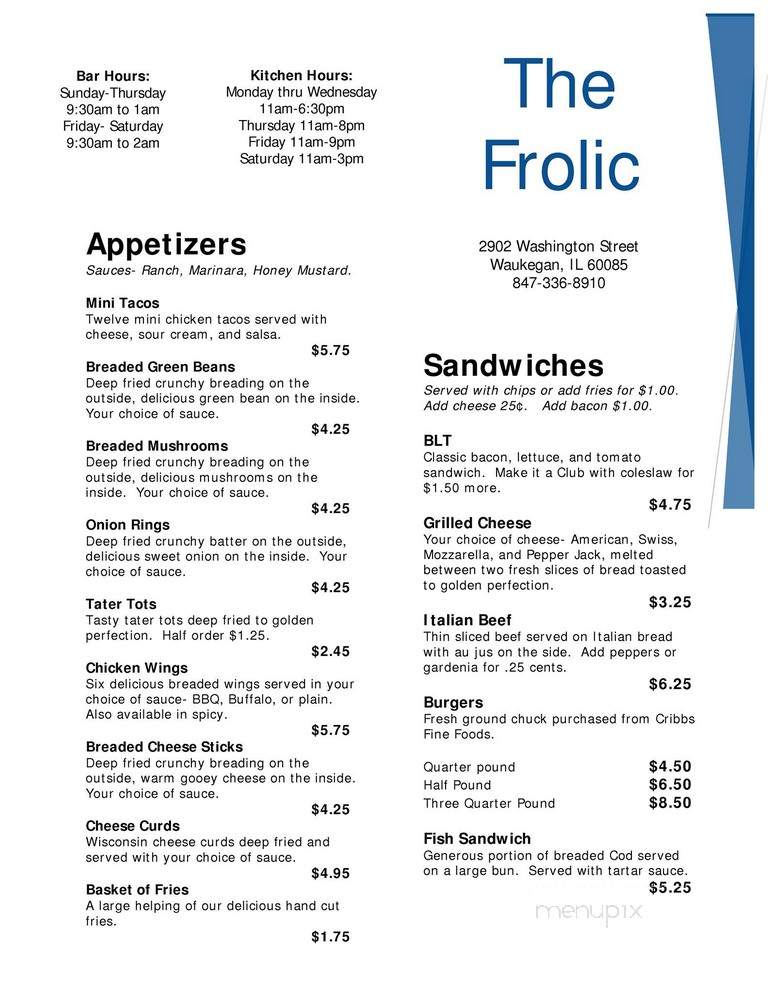 Frolic - Waukegan, IL menu_pic
