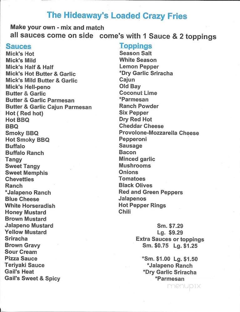 Hideaway Bar & Grill - O'Neill, NE menu_pic