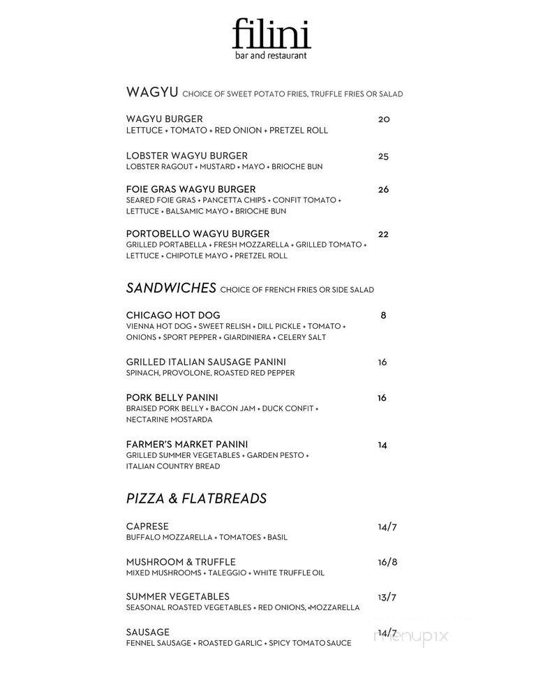 Filini Bar and Restaurant - Chicago, IL menu_pic