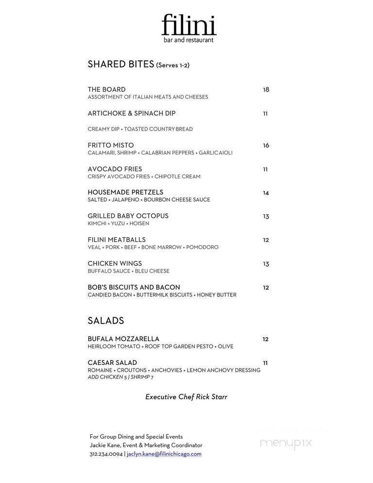 Filini Bar and Restaurant - Chicago, IL menu_pic