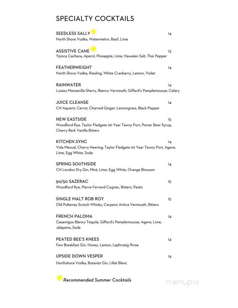 Filini Bar and Restaurant - Chicago, IL menu_pic