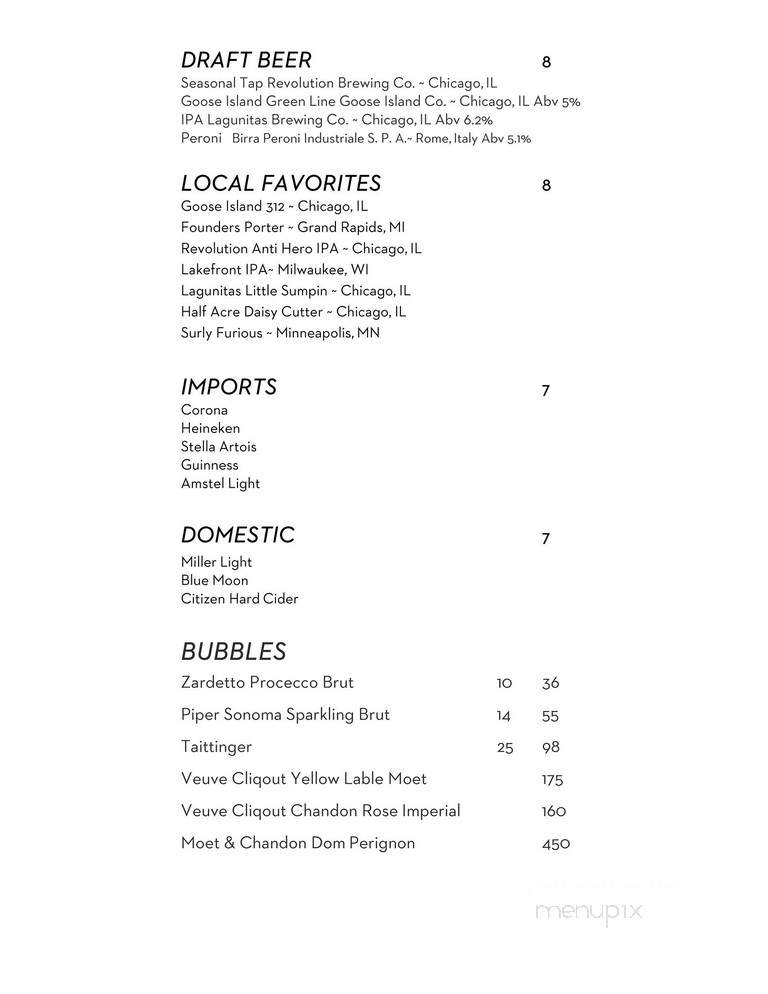 Filini Bar and Restaurant - Chicago, IL menu_pic