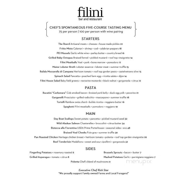 Filini Bar and Restaurant - Chicago, IL menu_pic