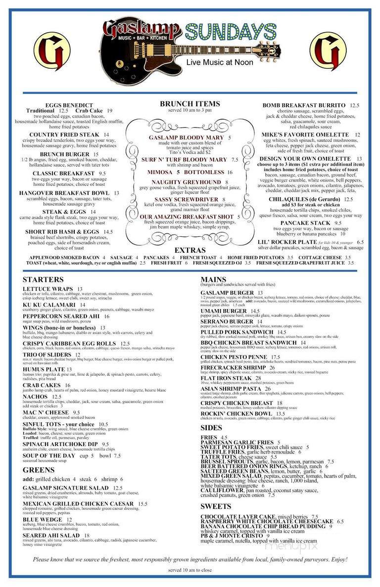 The Gaslamp Restaurant and Bar - Long Beach, CA menu_pic