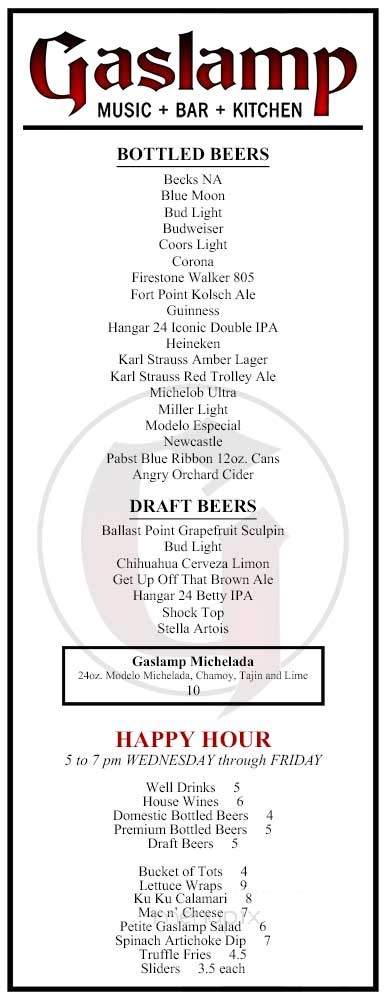 The Gaslamp Restaurant and Bar - Long Beach, CA menu_pic