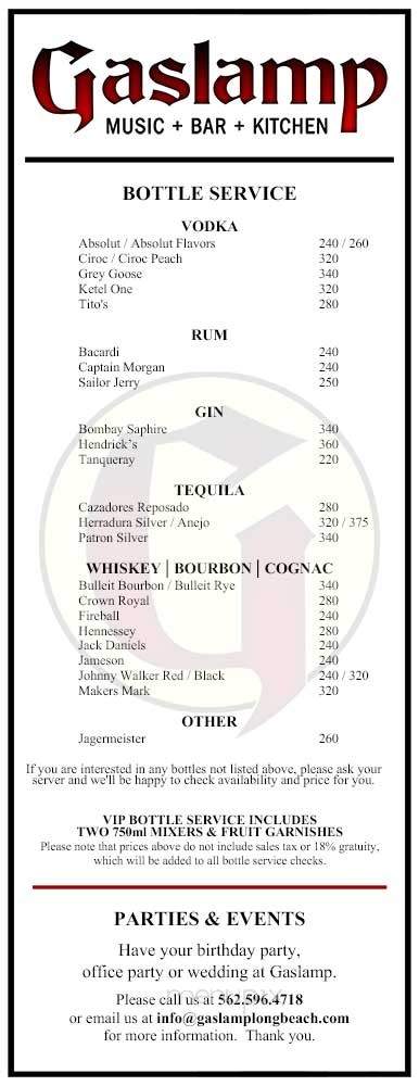 The Gaslamp Restaurant and Bar - Long Beach, CA menu_pic