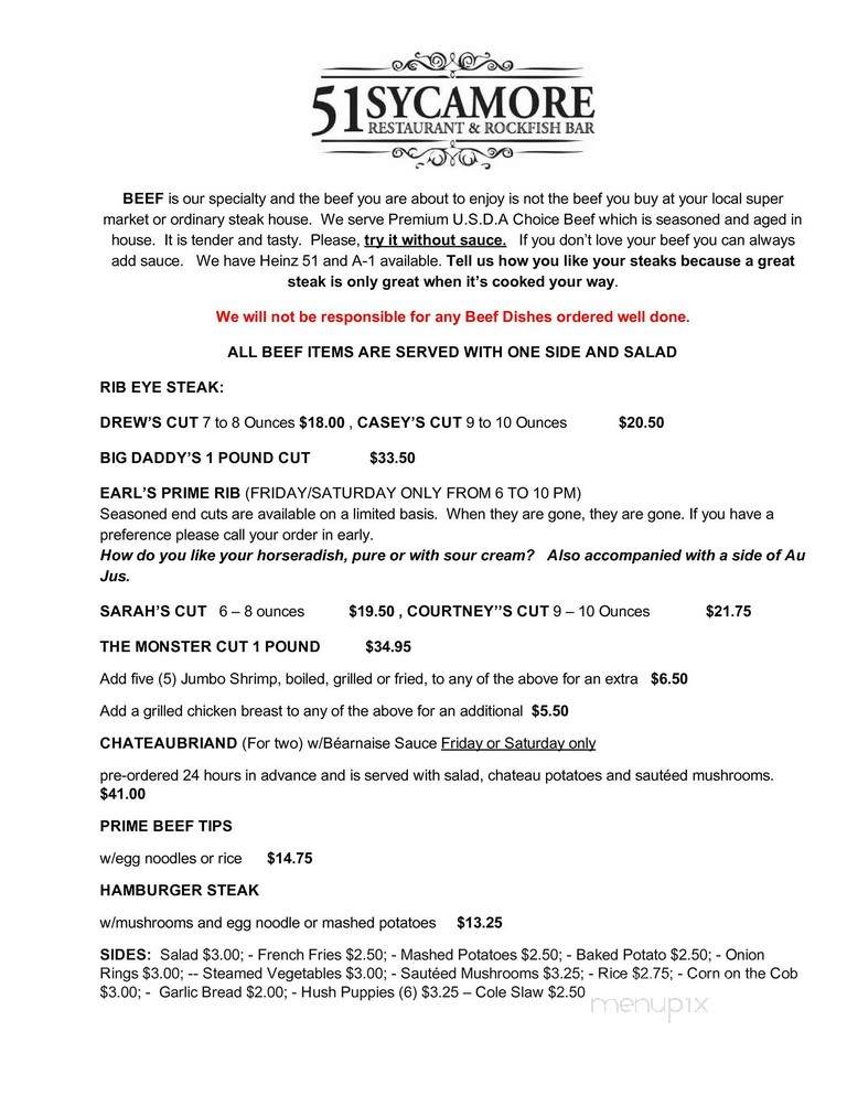 51 Sycamore Restaurant & Rockfish Bar - Weldon, NC menu_pic
